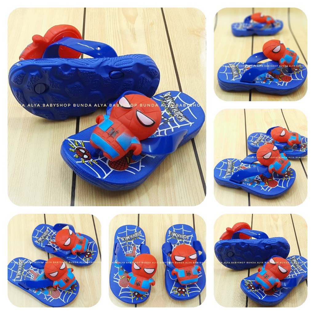 Sandal Anak Laki Jepit IMPORT Usia 1 2 3 Tahun Size 24 - 29 BIRU TUA - Sendal Anak Cowok Superhero Karet Anti Liicn