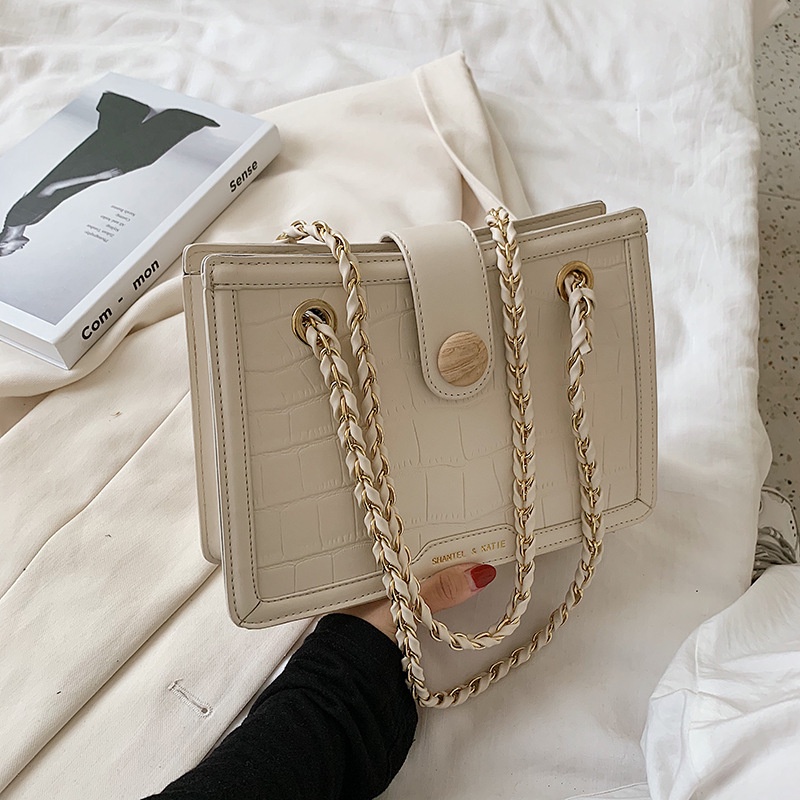 Tas Selempang Wanita Korea Import Terbaru High Quality Pu Material Korean Style Fashion Stone Pattern Chain Wanita Bag Shoulder Bag