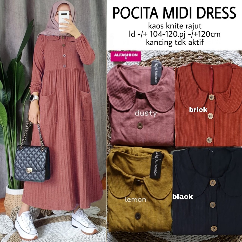 Baju Gamis Midi Big Size Muslim Wanita Kekinian Terbaru 2022 Polos Kaos Knit Rajut Import Jumbo XL X