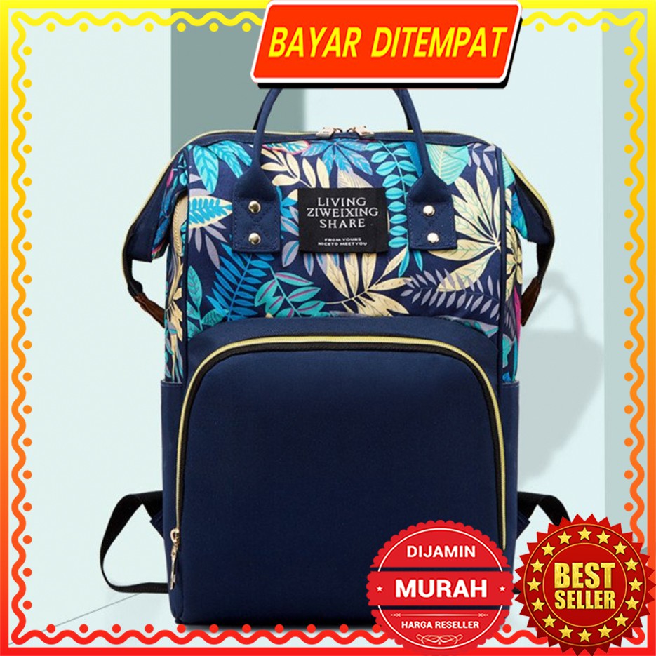 WYK55 Tas Bayi Ransel Wanita Baby Diaper Motif Batik Daun Ibu Bayi Impor TKM