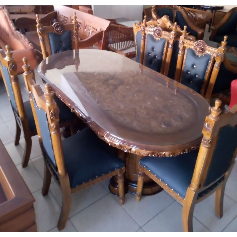 meja makan jati 6 kursi manohara/furniture kursi meja makan mewah jepara