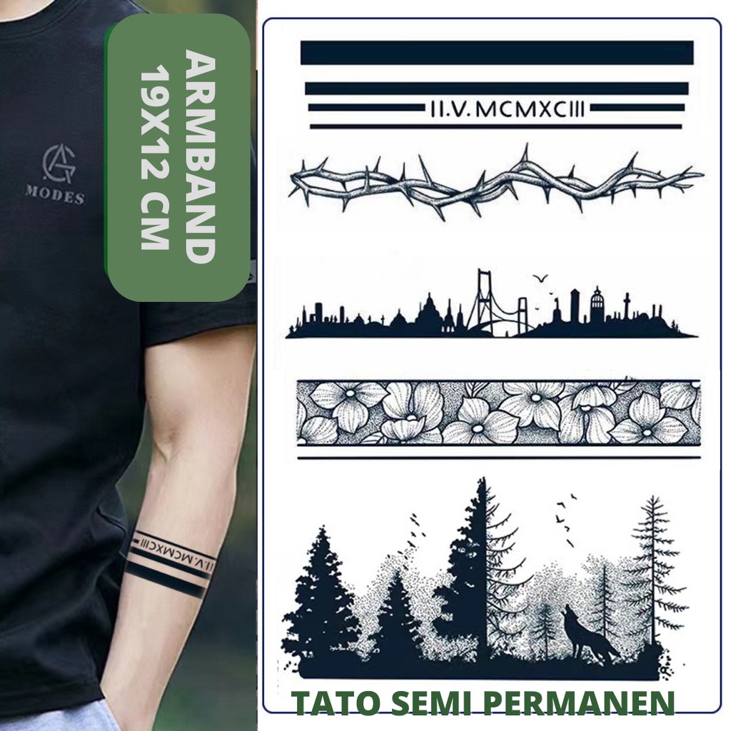 Stiker Tato Semi Permanen Armband Garis 19x12cm | Waterproof | Tato Tahan Lama