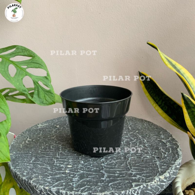 pot bunga tanaman plastik hitam polos 10cm - HITAM POLOS MINI 10