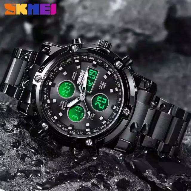 Cod skmei 1389 dual time full black bisa cod