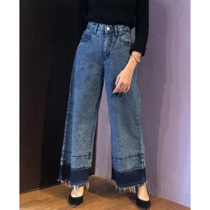 HOPYLOVY - Celana Kulot Jeans Wanita Unfinished Meddie