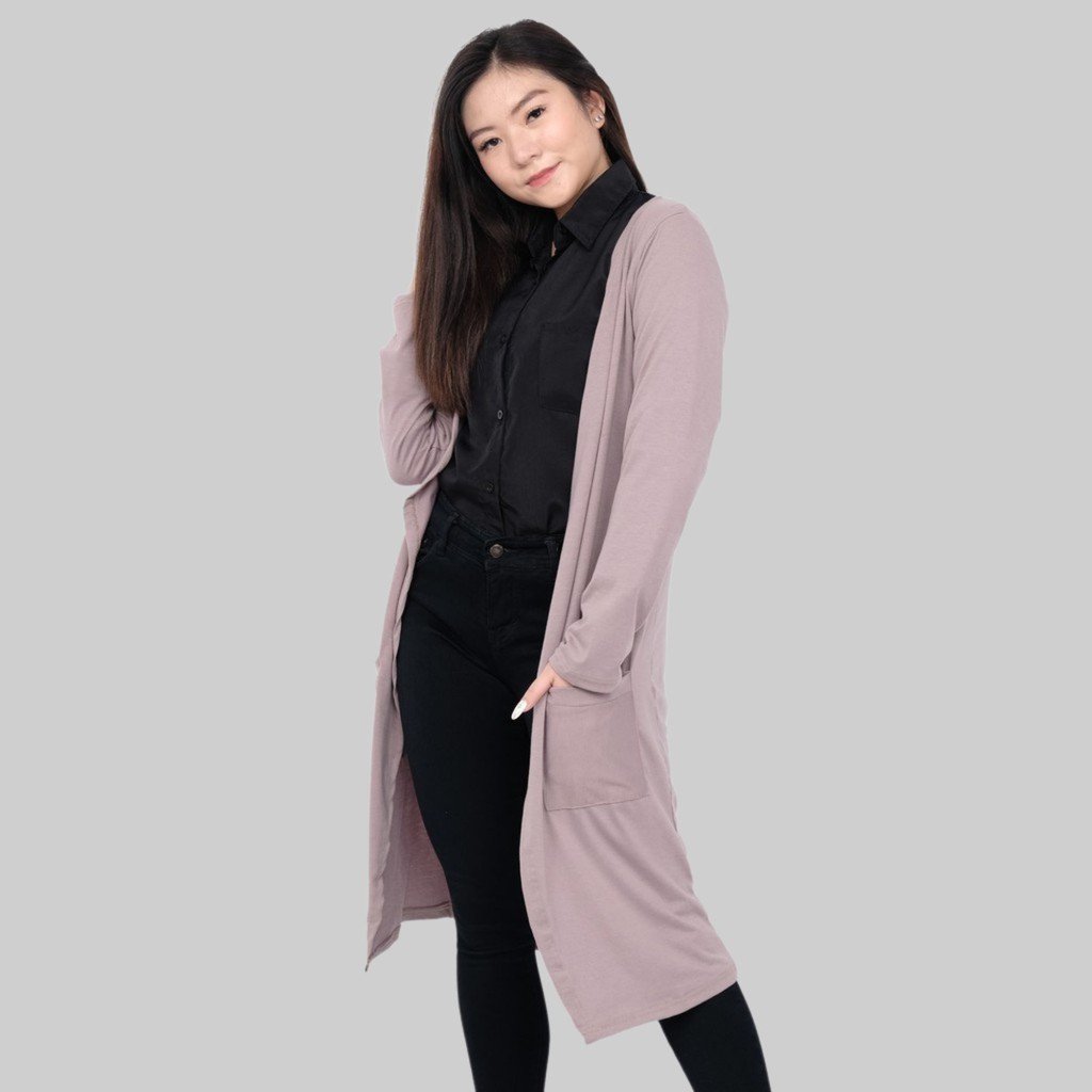 Monellina CRLONG Cardigan Oversize Wanita Panjang Polos-5