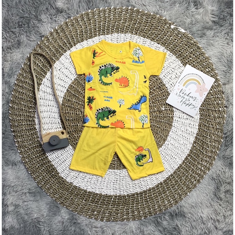 BAJU STELAN ANAK - ANAK UNISEX / KAOS DAN CELANA DINO TREE USIA 0 BULAN - 7 TAHUN