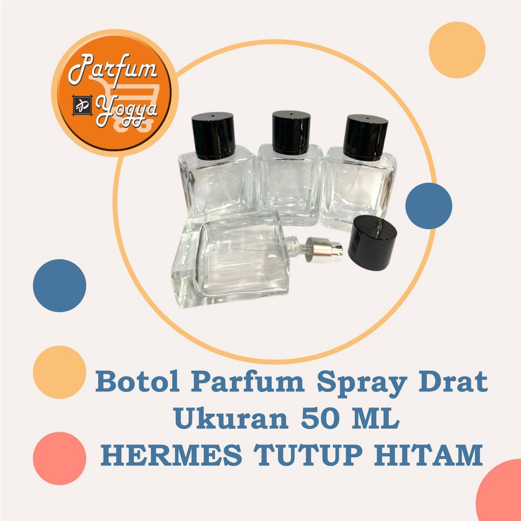 BOTOL PARFUM SPRAY HRMS TUTUP HITAM 50 ML | BOTOL KACA