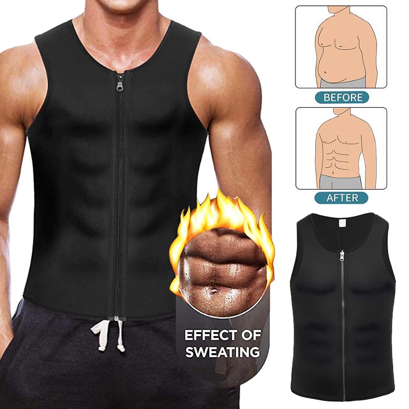 Import Men Waist Trainer Vest For Weight Loss Neoprene Corset Body Shaper Zipper Sauna Tank Top Shopee Indonesia