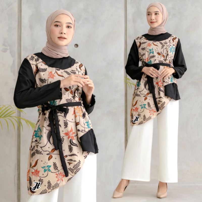 tey-17 Batik wanita ASJ SA HRB026 Kenongo Kemeja Tosca Pendek-Melati