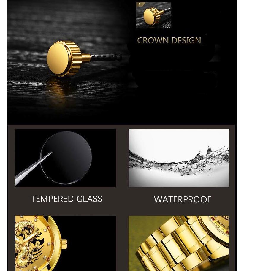 『MEN SALE』 FNGEEN Jam Tangan Pria Naga Gold Mewah Stainless Steel Original Tahan Air + Kotak Gratis 