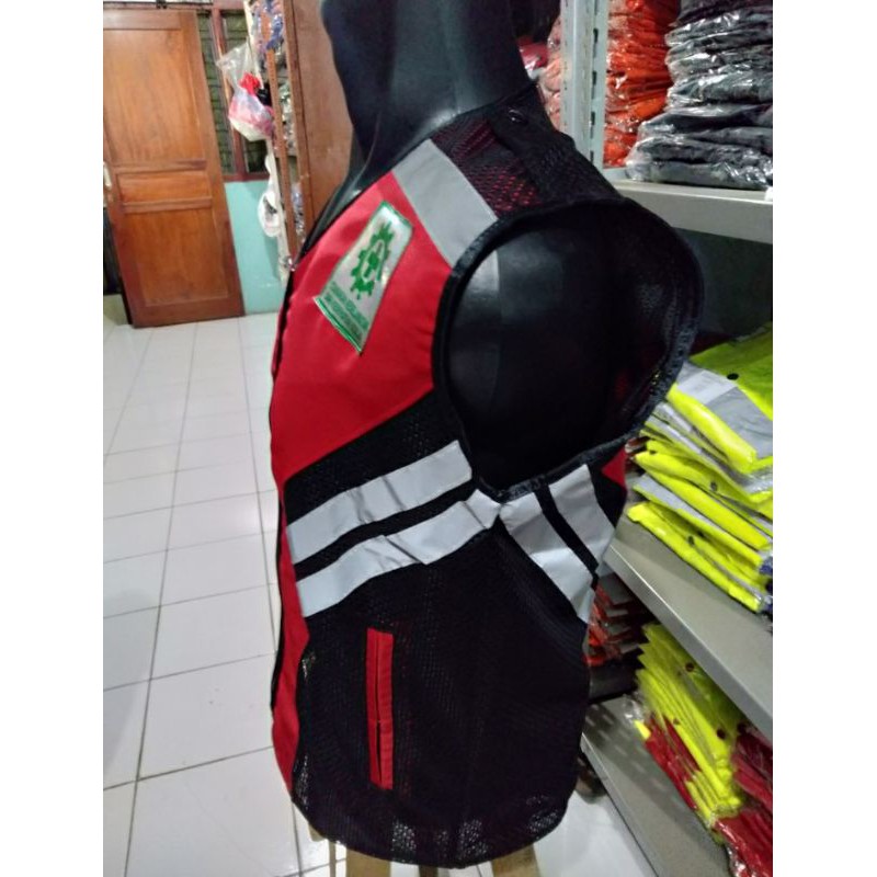 ROMPI JUMBO SAFETY XXXXL MERAH FREE LOGO DADA PUNGGUNG HSE BAHAN TASLAN SAMPING JALA