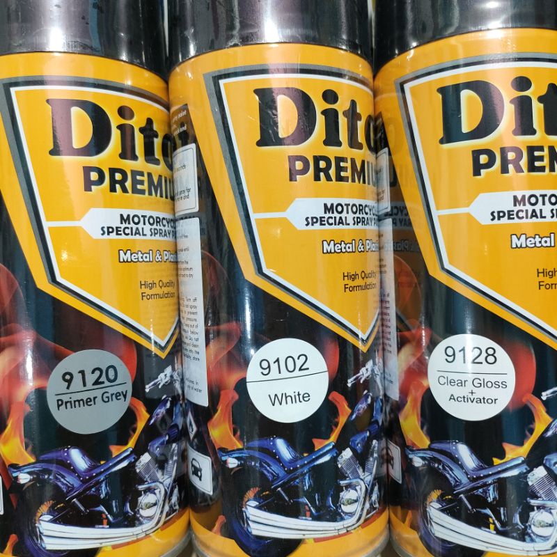 Pilok Paket Lengkap Cat Diton Premium Primer Grey 9120 White 9102 Clear Gloss 9128 400cc.. Pilok Paketan White Cat Semprot Diton Premium 400cc