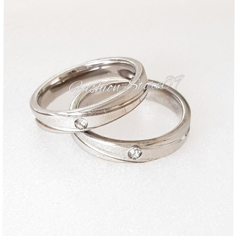 Cincin Couple Single Titanium permata Silver Gold Impor Halal cincin nikah Anti Karat