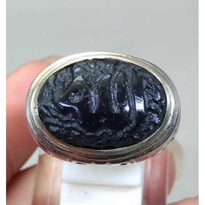 Batu Cincin Akik Asli Bagus Giok hitam Lafadz Allah Arabic