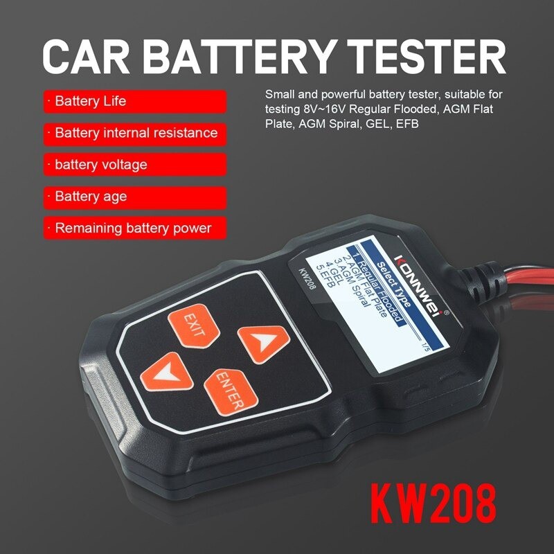 KONNWEI KW208 Alat Tes Aki Mobil Motor Car Battery Tester Charger Analyzer 12V 2000CCA