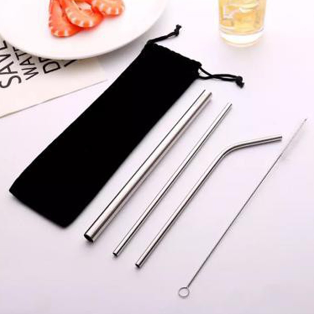 [✅COD] 5 PCS Sedotan Stainless Set Straw Steril Alat Perlengkapan Peralatan Dapur Rumah Tangga