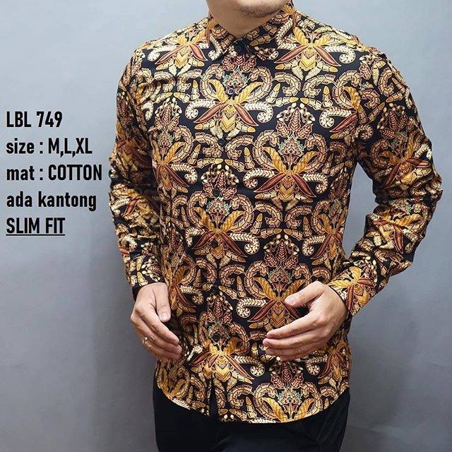 LBL 749 HEM KEMEJA BATIK PRIA SLIM FIT LENGAN PANJANG LUIGI BATANI