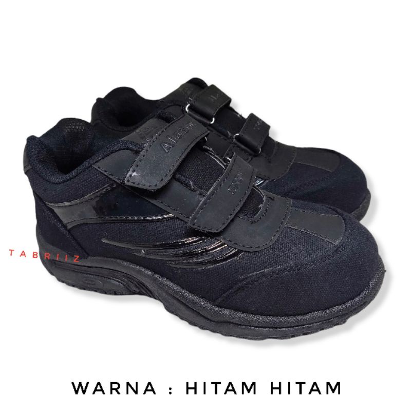 Sepatu Sekolah SD TK PAUD Anak Sepatu Anak Model Perekat Hitam Putih Hitam Polos - Murah Berkualitas