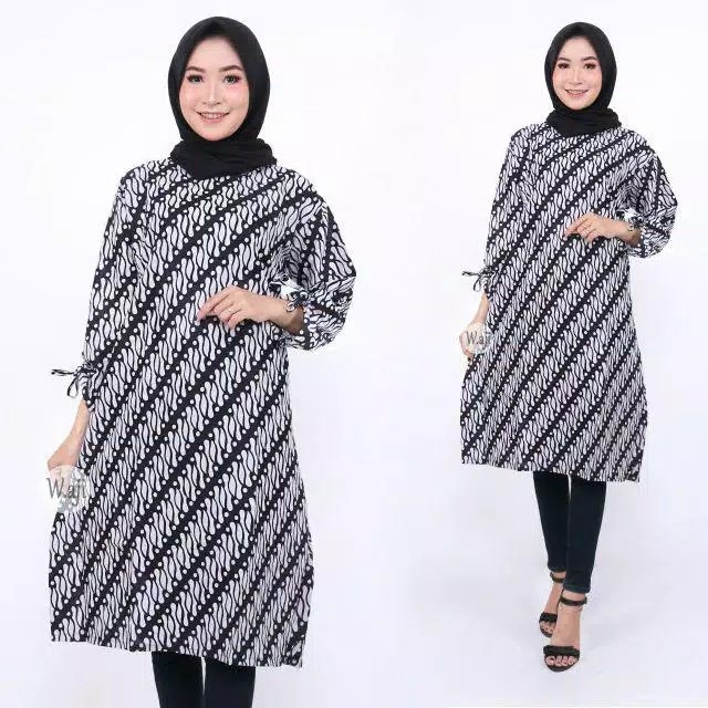 Grosir Terlaris Serut Genes Jelita Tunic Navbor Yelbor Whitbor Creambor Tunik Batik Modern Hrb030