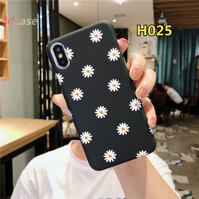 Case Compatible For iPhone 7 Plus 6SPlus 6 6S 7 8 Plus X SE 2020  Hard Case Motif Bunga Daisy Lucu Warna Hitam