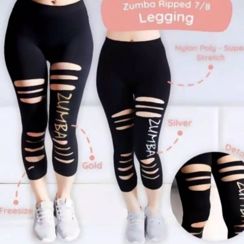 legging zumba senam legging sobek 7/8 gold silver