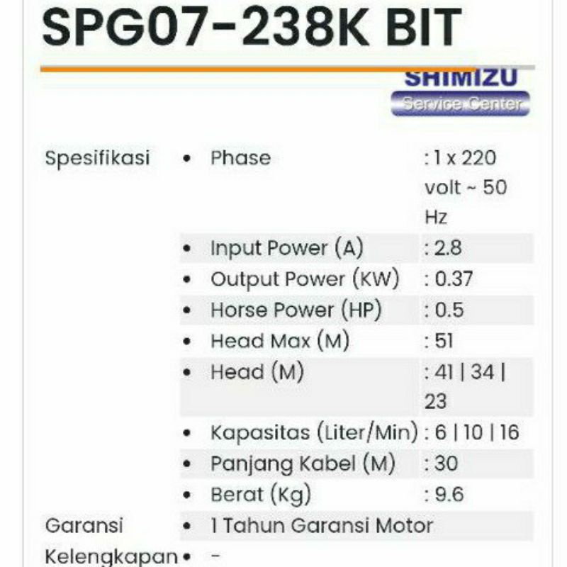 Pompa celup Shimizu 2 inch 0,5 HP SPG07-238K Bit submersible pump