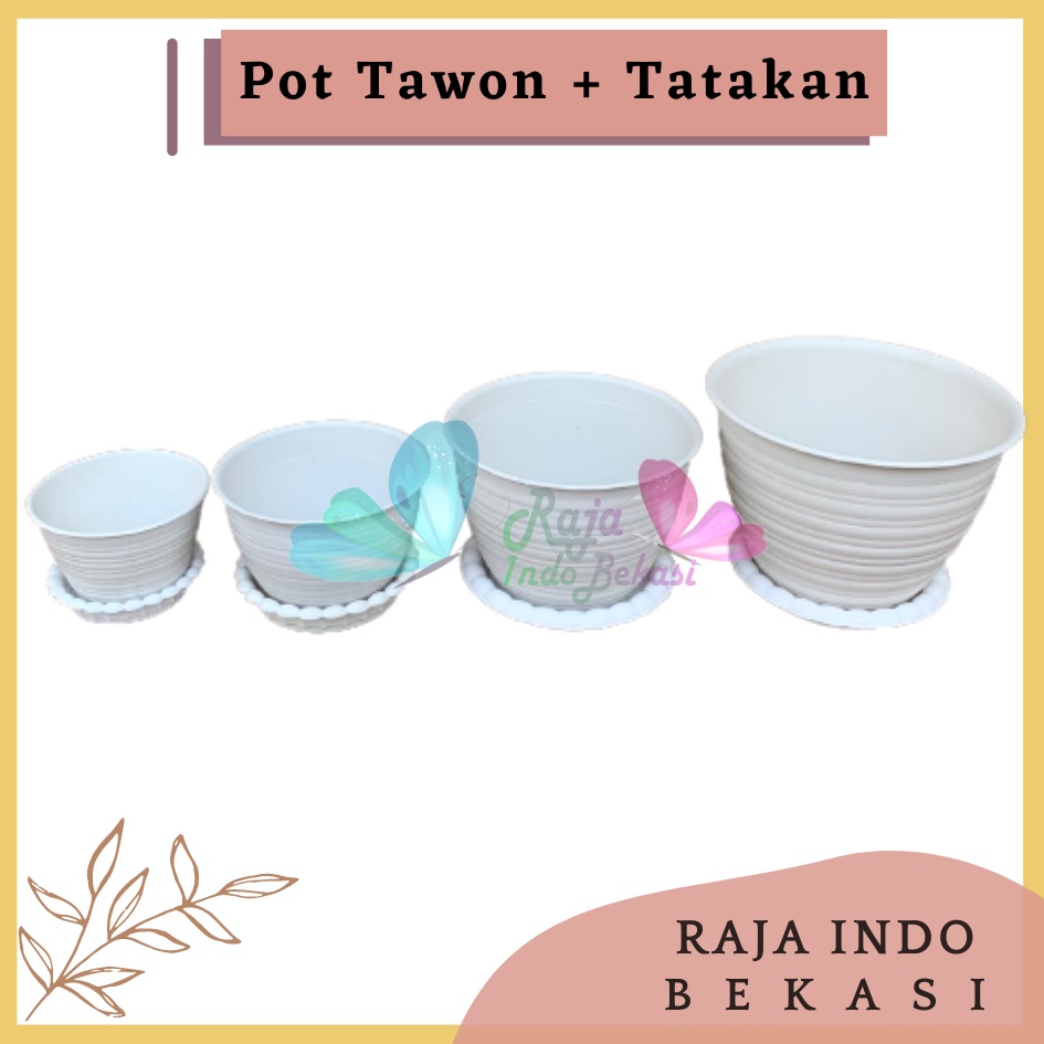 Pot Tawon 10 12 15 18 + Tatakan Putih-MDN Pot Bunga + Tatakan satu set dengan tatakan pot tawon putih pot tanaman hias bonsai kaktus Pot Bunga Murah Ukuran 15 18 21 24 27 cm