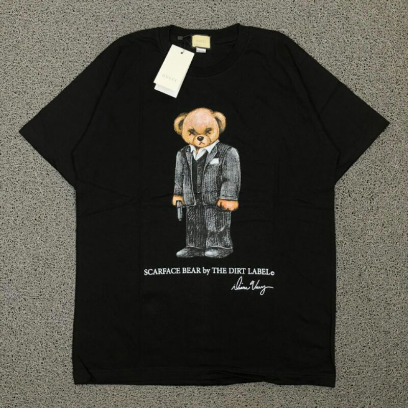 KAOS GUCCI MAFIA PARODY TEDDY HANDGUN | BAJU GUCCI | T-SHIRT GUCCI FULL TAG PREMIUM