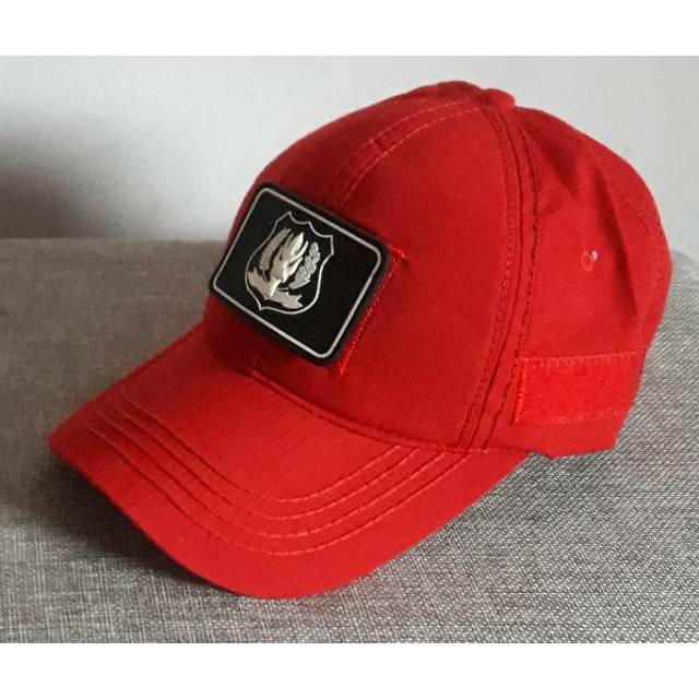 TOPI SECURITY - TOPI SECURITY LOGO PUTIH VELCRO MERAH