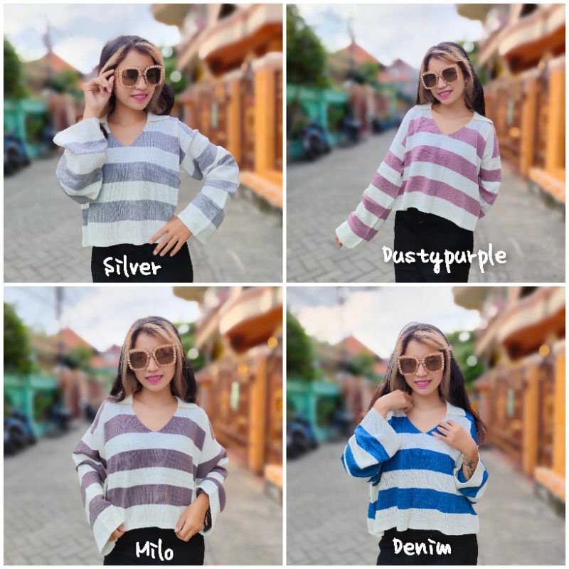 Fuji Crop Top Stripe Knit Alda Danira Blouse Rajut 7 Gauge