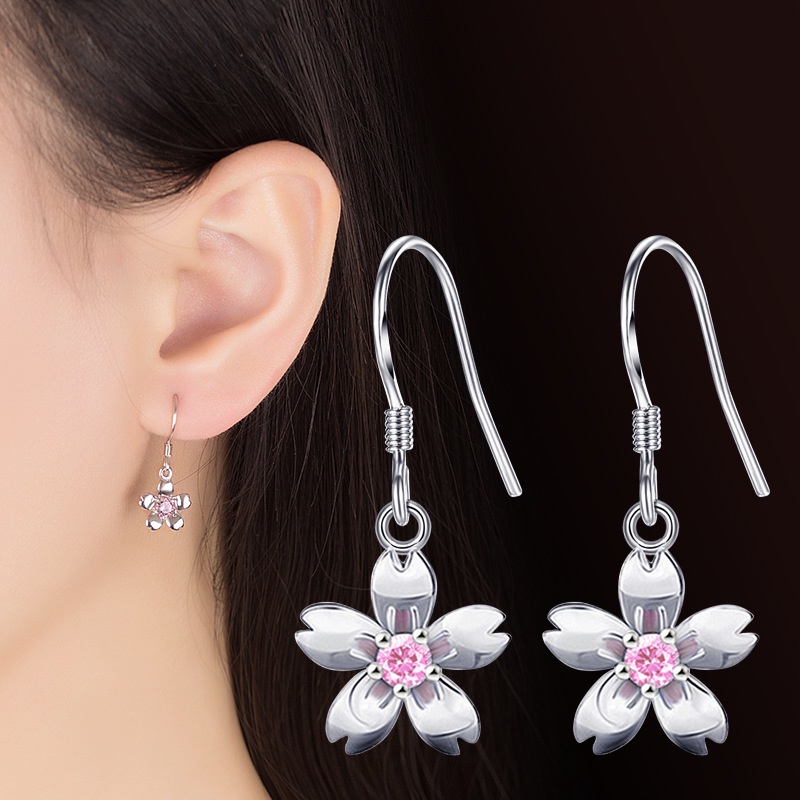 Anting Perak 925 Wanita Peach Blossom Anting-Anting Fashion Perhiasan