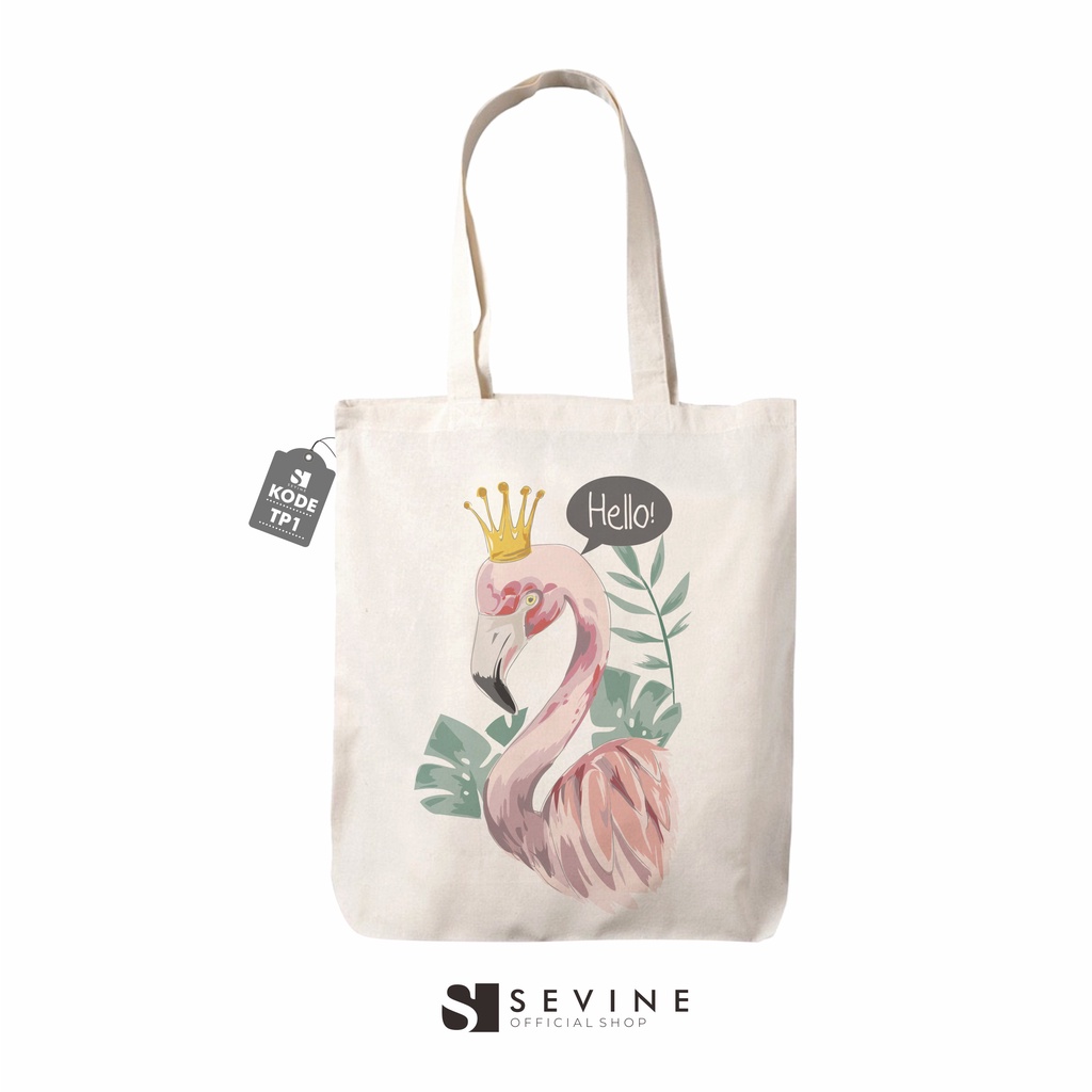 Sevine Tas Tote Resleting Bag Wanita Fashion Totebag Laptop motif flamingo tropical monstera - TP