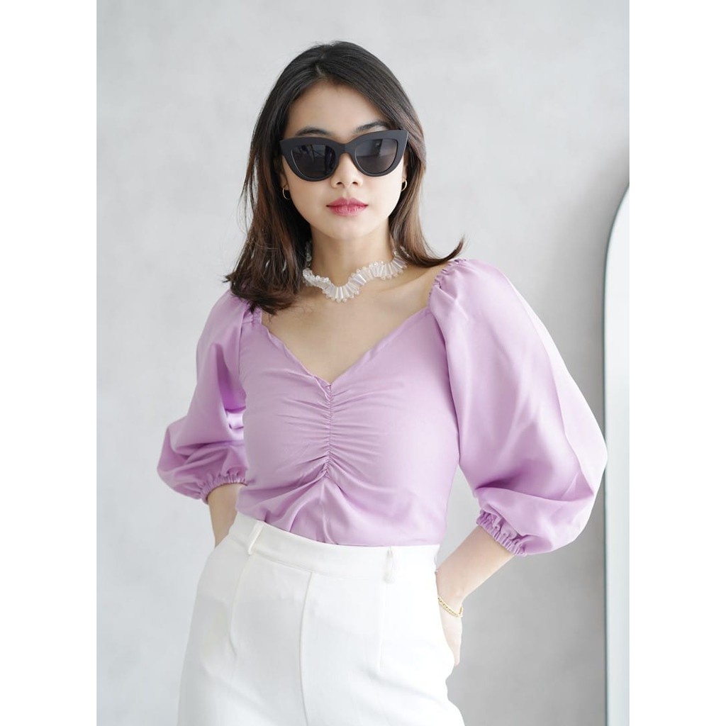 IL - SALE!! V-NECK BLOUSE LENGAN BALON WANITA | BLOUSE KOREA ATASAN WANITA | KOREAN STYLE