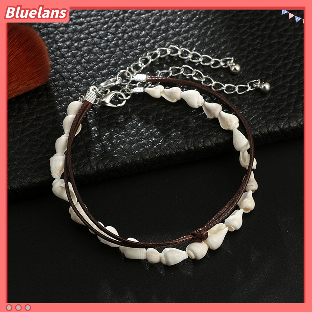 2pcs / Set Gelang Kaki Rantai Kerang Gaya Bohemia Untuk Wanita