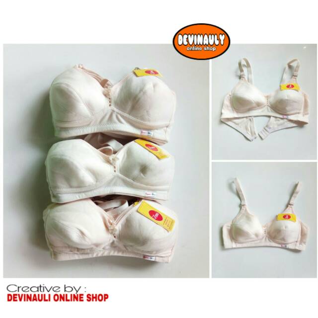 Bra sport Venna Cream tanpa busa tanpa kawat tali lebar