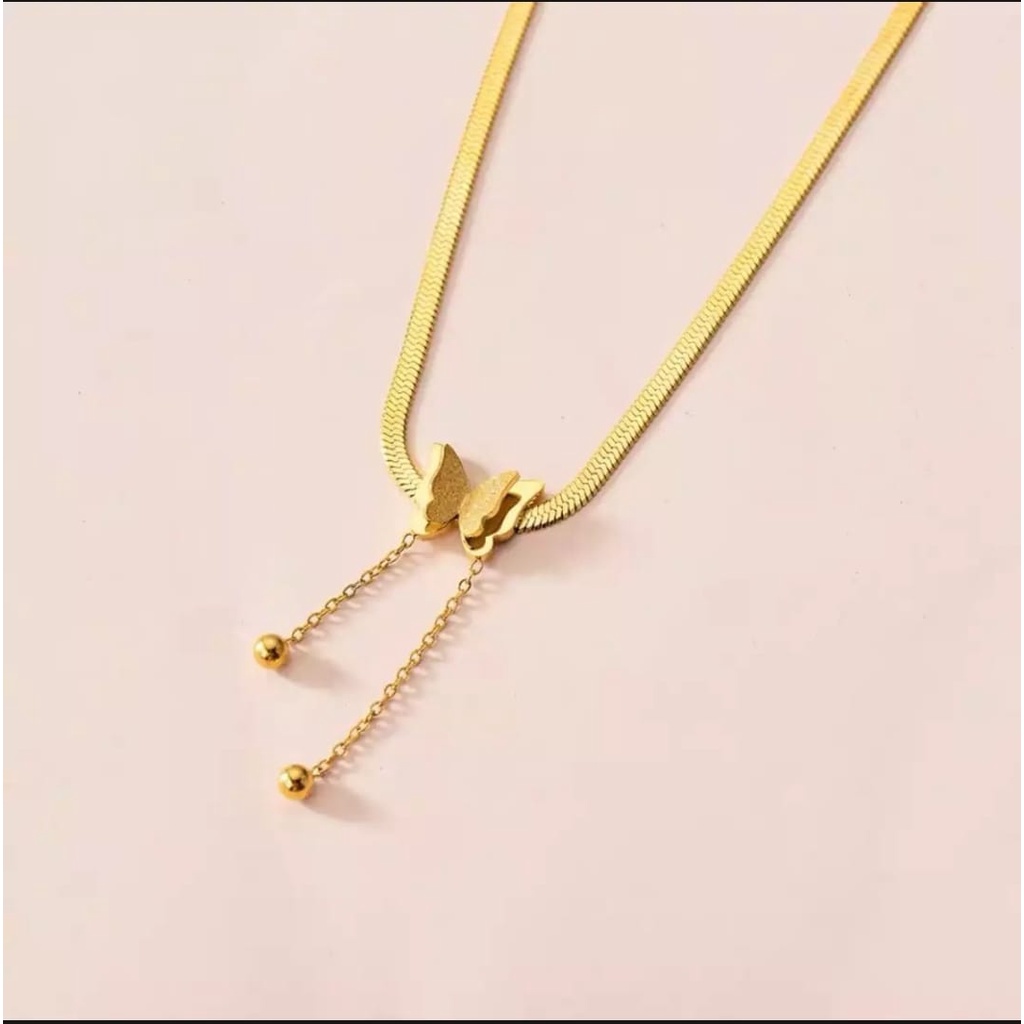 KALUNG WANITA TITANIUM GEPENG KUPU KUPU FASHION KOREA