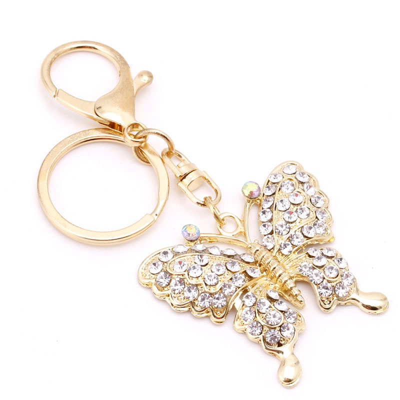 SIY  Fashion Charm Keychain Rhinestone Metal Butterfly Keyring Pendant Purse Bag Gift