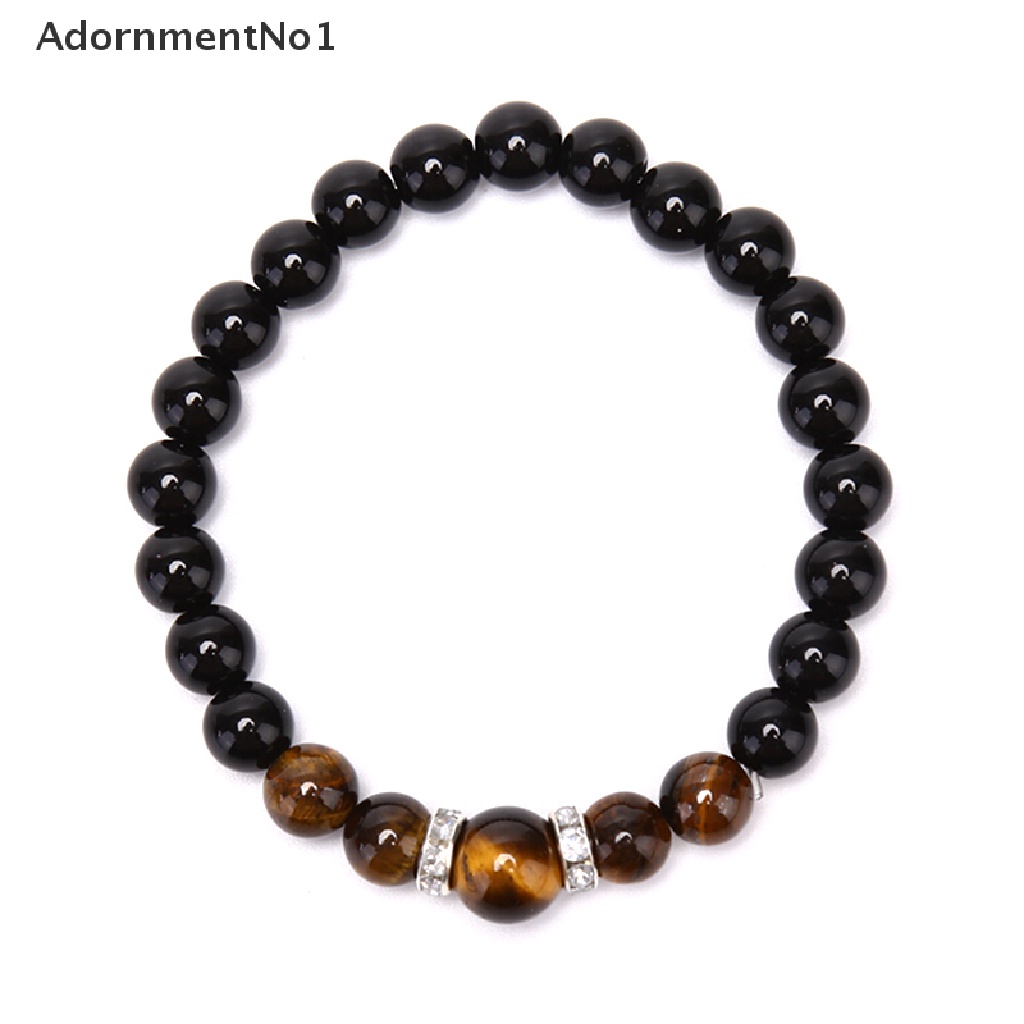 (AdornmentNo1) Gelang Tangan Manik-Manik Batu Obsidian Tiger Eye Hitam Untuk Pria