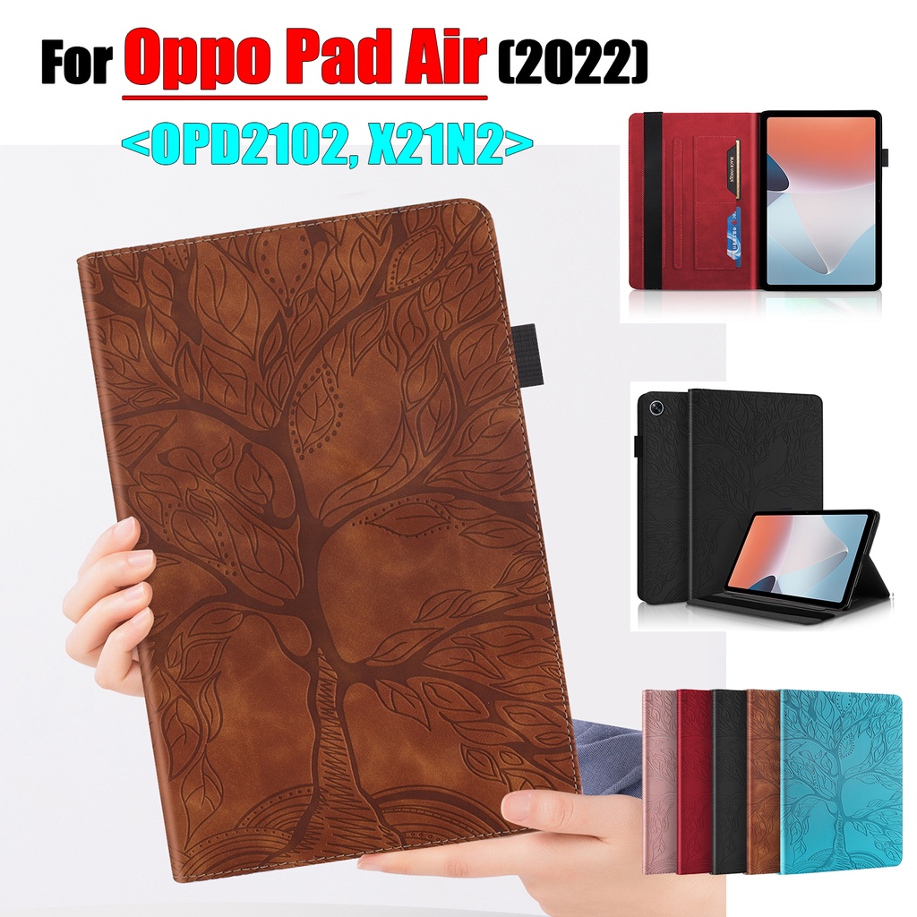 Untuk Oppo Pad Air 10.36 &quot;2022 OPD2102 X21N2 Fashion Tablet Perlindungan Case 3D Timbul Pohon Kehidupan Shockproof Kulit Casing Flip Dompet Kartu Stand Cover