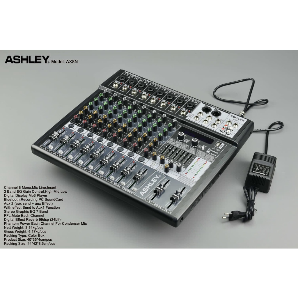 Mixer Ashley AXN8 AXN8 8Channel new connect to pc Bluetooth Original Produk