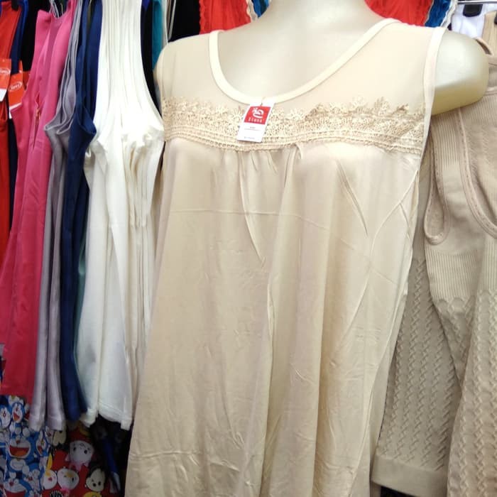 Tanktop Jumbo Elena 6694 Ukuran 3XL Jumbo hingga LD135cm dengan Bahan Katun Modal dan Hiasan Renda