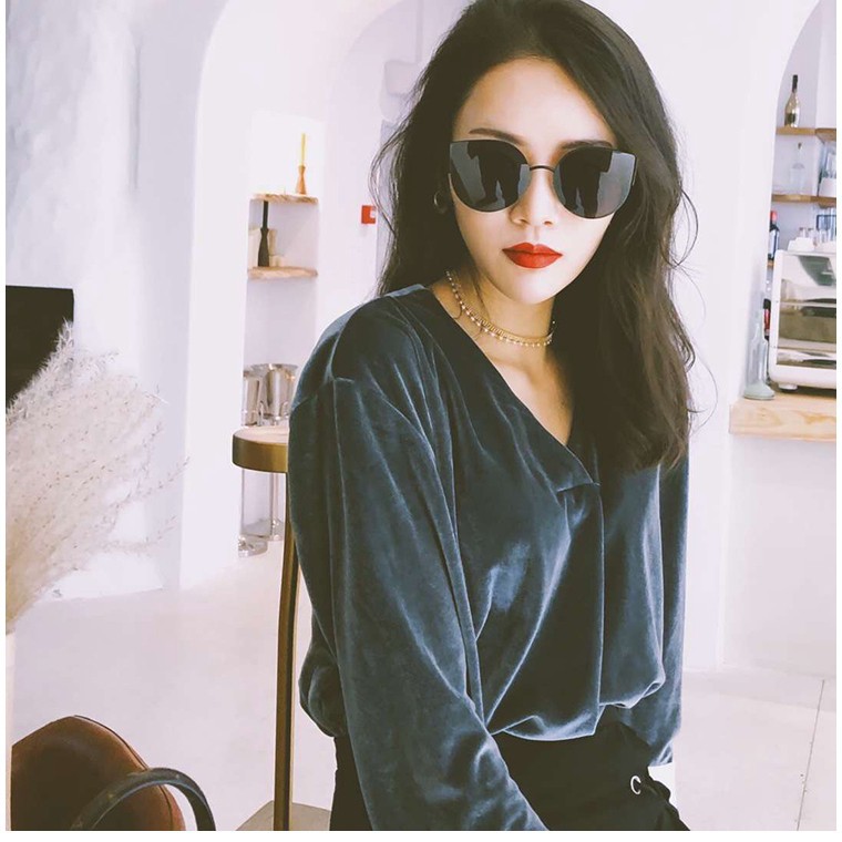 K703 Kacamata Frame Hitam Model Retro Cat Eye Sunglasses Woman Fashion