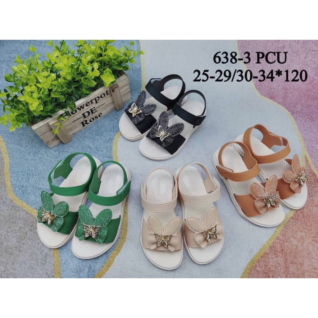 Sandal Anak Perempuan Sweet BUTTERFLY Jelly Import 638 - 3 / Sendal Karet Anak Tali Perekat Karet