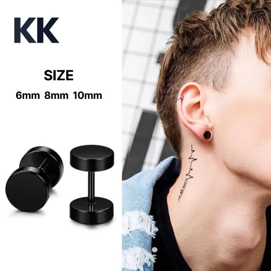 ANTING TITANIUM PRIA WANITA TINDIK RODA HITAM