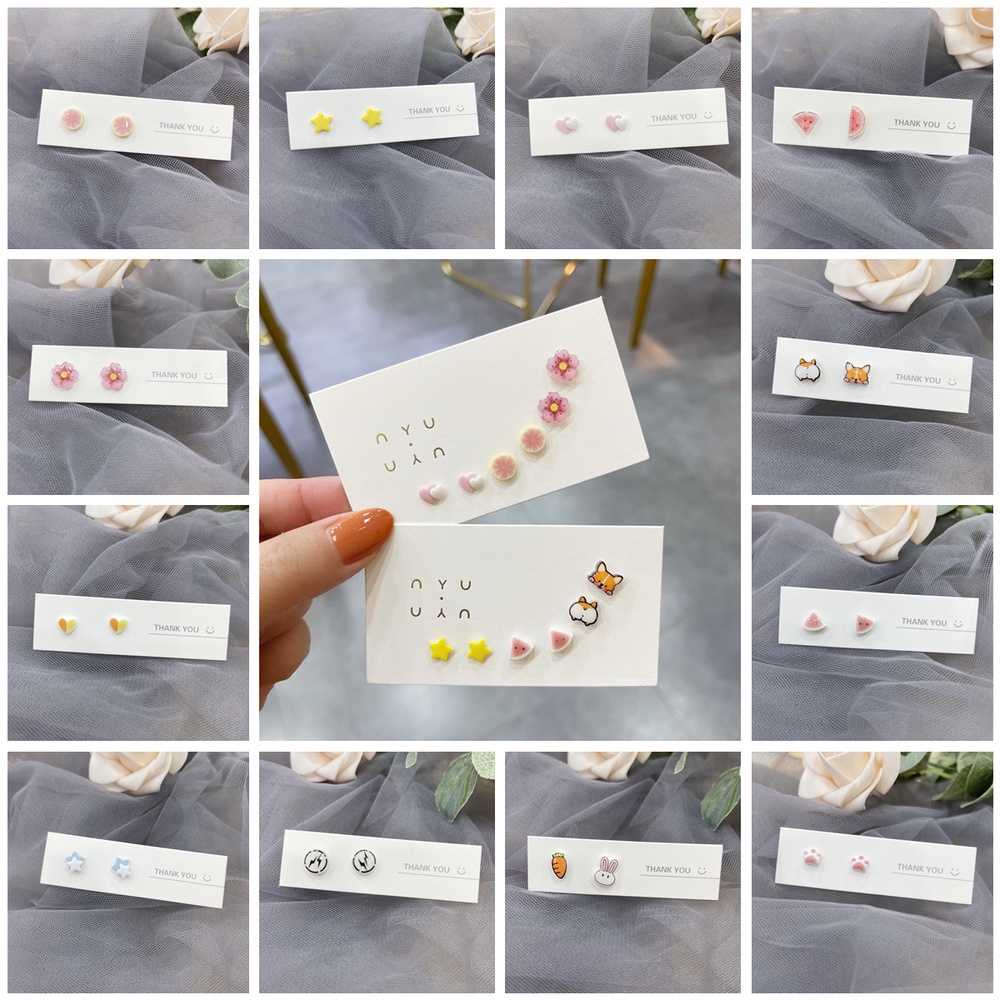 S925 Silver Needle Ceramic Earring Combination Exquisite Small Cute Simple Girl Student Earrings Wholesale 2021