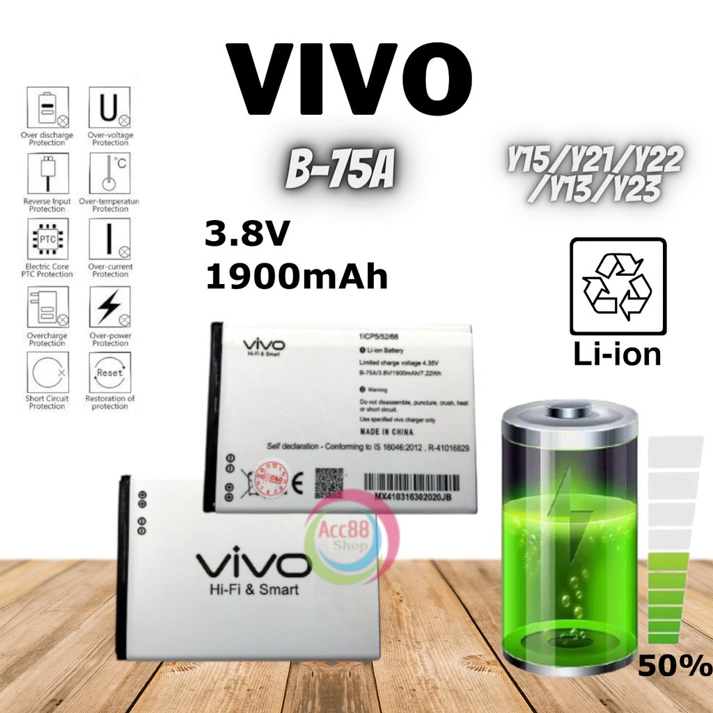 Batre Baterai Battery Original Vivo B-75A / BK-B-65 / Y13 / Y15 / Y21 / Y22 /Y23