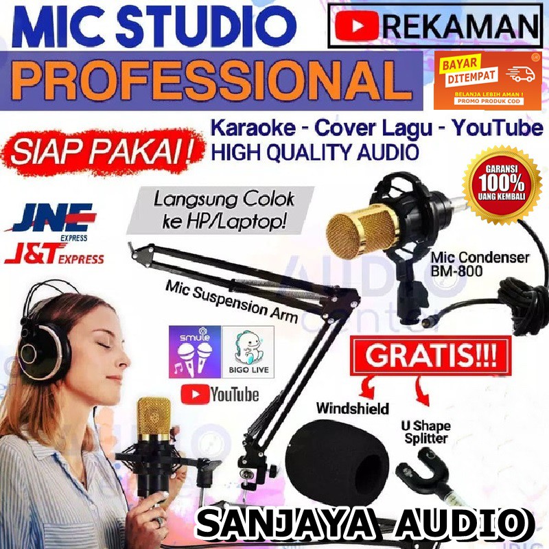 Paket Full Set BM-800 Ready Recording BM800 Condenser with Pop Filer/ Stand / Splitter sutra