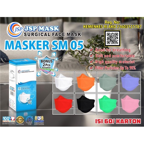 MASKER JSP SM05 KF94 HITAM PUTIH ABU ABU ORIGINAL EMBOSS KEMENKES 25PCS BOX Masker JSP sm05 kf94 3 ply masker medis sm05 earloop