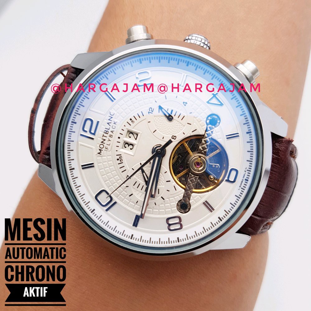 Jam Pria Automatic Montblanc MO2127 Leather Strap Black Kulit Coklat [hargajam matic otomatis]